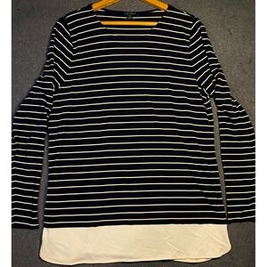 LAUREN RALPH LAUREN xl women's LONG SLEEVE striped navy‎ and ivory TOP shirt